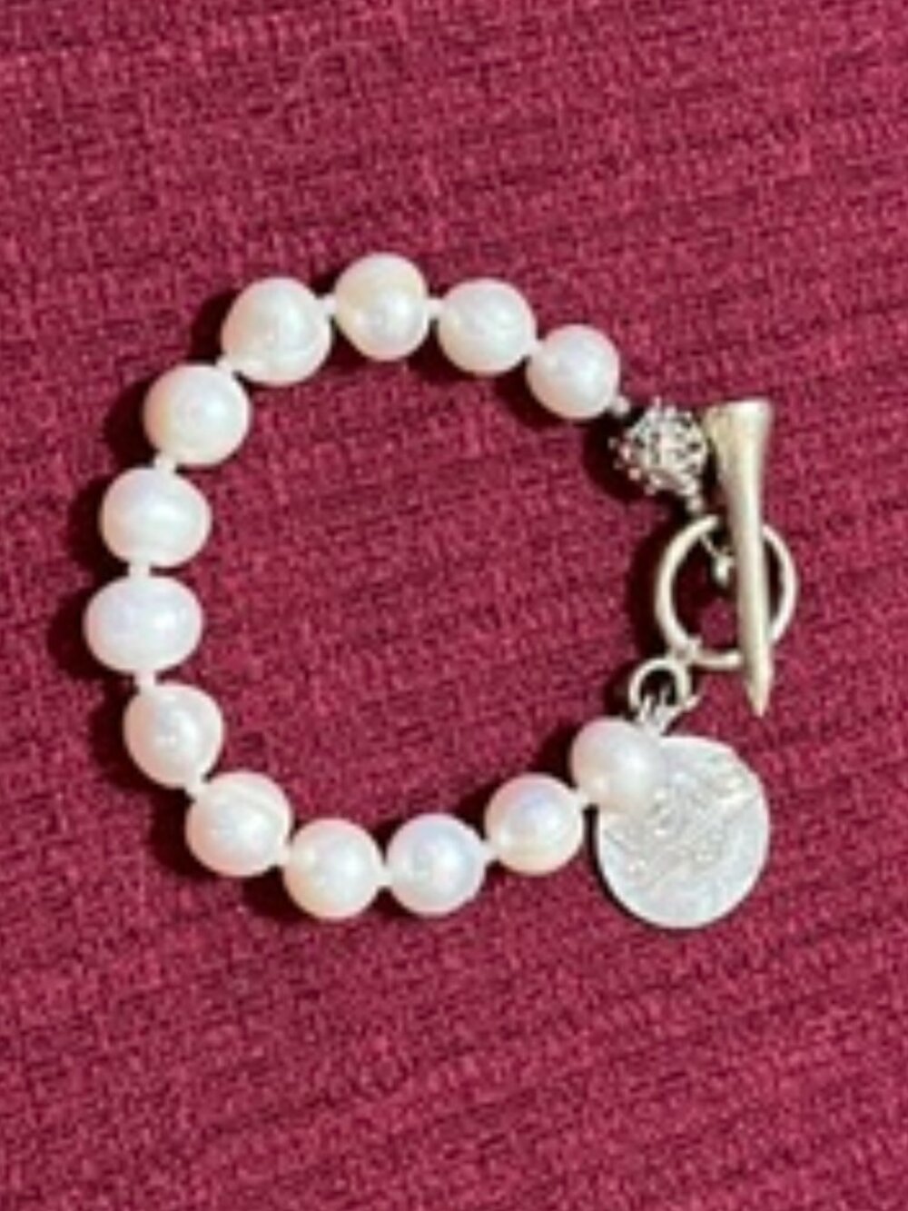 White Pearl Golf-Themed Bracelet